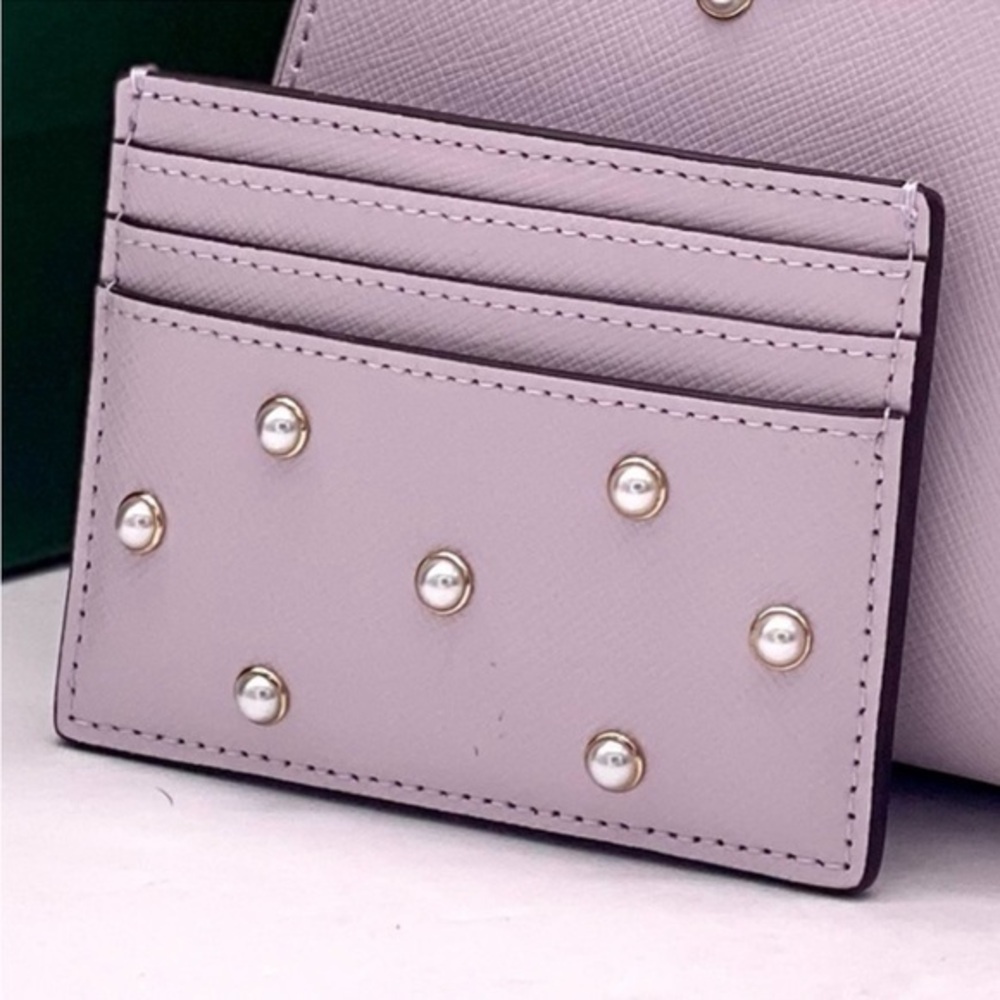 Kate Spade Madison Studded Faux Pearls Small Slim Card Holder, Lilac Moon